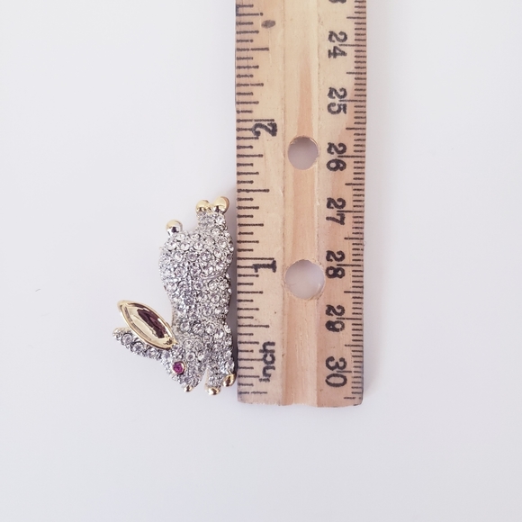 Gold Tone Rhinestone Running Rabbit Brooch - Picture 2 of 2